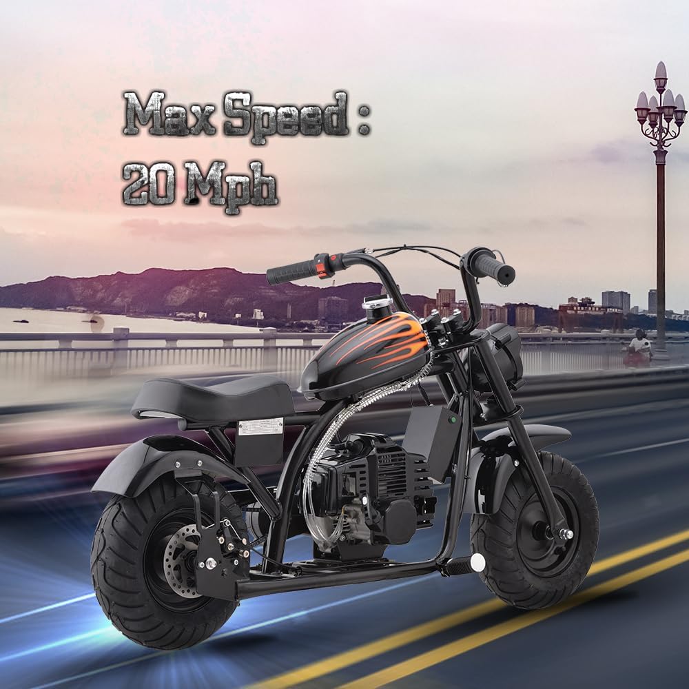 HOVER HEART Gas Mini Chopper Bike, DB004 Model 49.4 CC 2-Stroke Dirt Bike with Big Headlight, Premium Tire, Metal Frame, Disc Brakes, Max Load 165Lbs, Up to 20Mph, EPA Approved