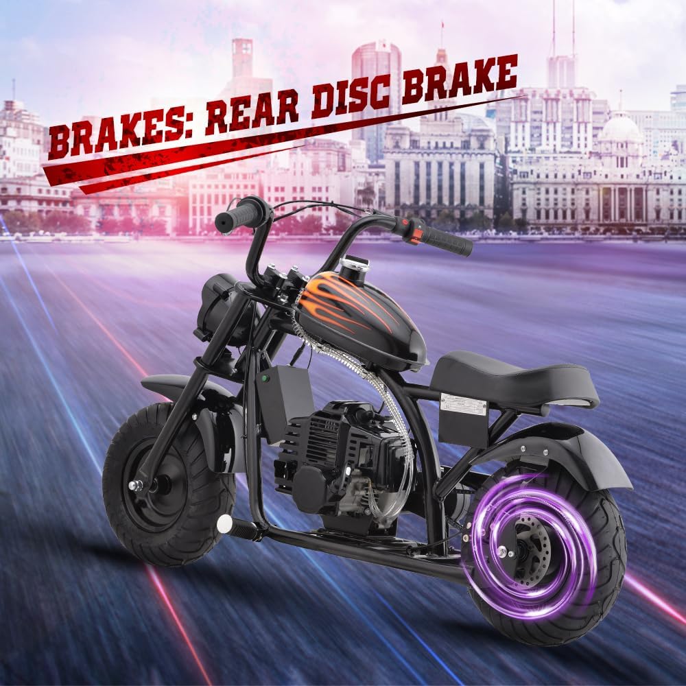 HOVER HEART Gas Mini Chopper Bike, DB004 Model 49.4 CC 2-Stroke Dirt Bike with Big Headlight, Premium Tire, Metal Frame, Disc Brakes, Max Load 165Lbs, Up to 20Mph, EPA Approved