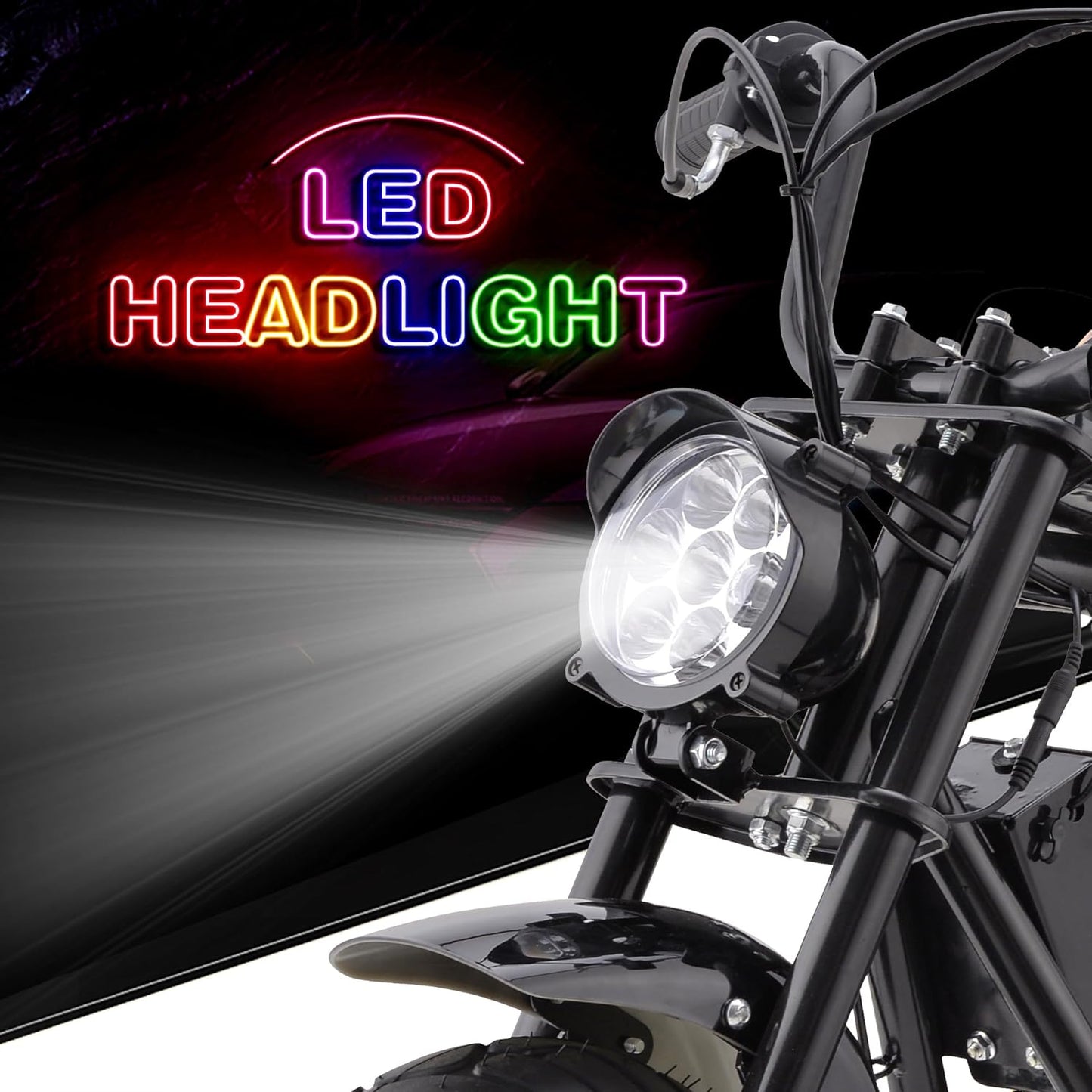 HOVER HEART Gas Mini Chopper Bike, DB004 Model 49.4 CC 2-Stroke Dirt Bike with Big Headlight, Premium Tire, Metal Frame, Disc Brakes, Max Load 165Lbs, Up to 20Mph, EPA Approved