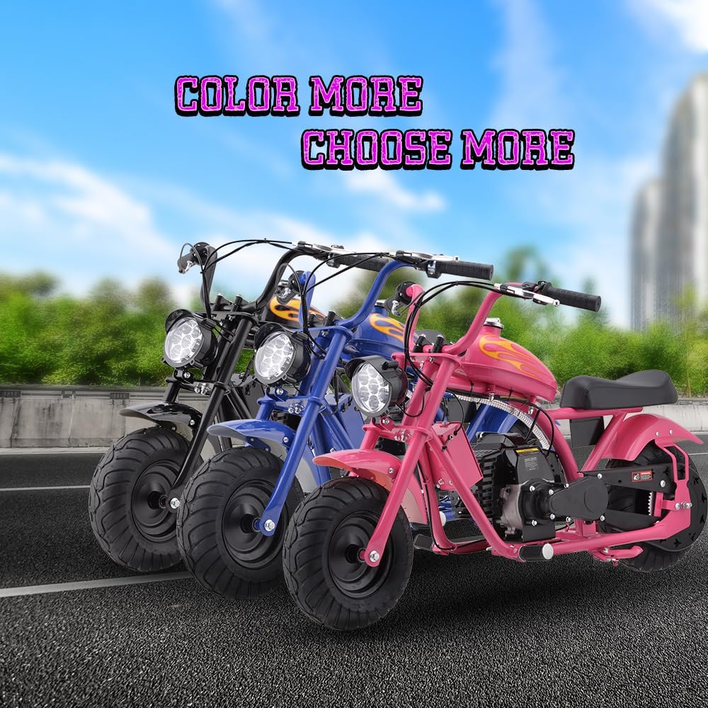 HOVER HEART Gas Mini Chopper Bike, DB004 Model 49.4 CC 2-Stroke Dirt Bike with Big Headlight, Premium Tire, Metal Frame, Disc Brakes, Max Load 165Lbs, Up to 20Mph, EPA Approved