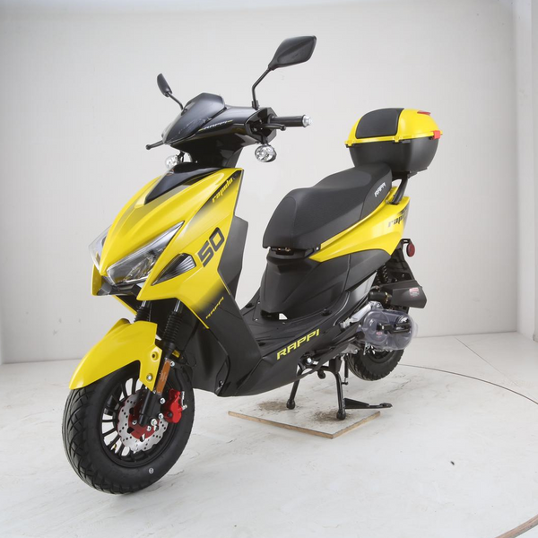 RAPPI RAPIDO-50 Yellow Street Legal Scooter 50-49cc Equipped With Rear Storage Trunk, Four Stroke, Cylinder, CVT