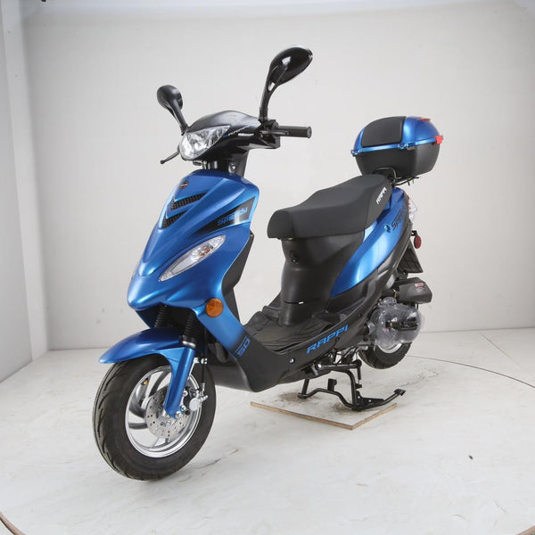 RAPPI RPI SPEEDY-50 Blue Steet Legal Scooter 49cc Equipped Rear Storage trunk, Four Stroke, Cylinder, CVT