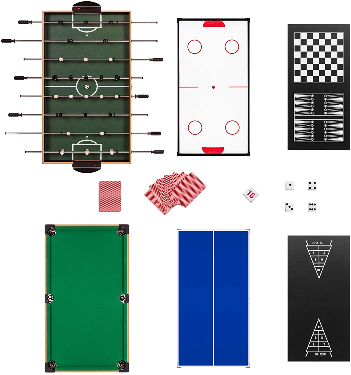 FITPHER 12 in 1 Multifunctional Table Game, Foosball, Pool, Shuffleboard, Ping Pong, Slide Hockey, Bowling, Backgmmon, Ringtoss, Horsshoes, Checker/Chess, Playing Card and Dice