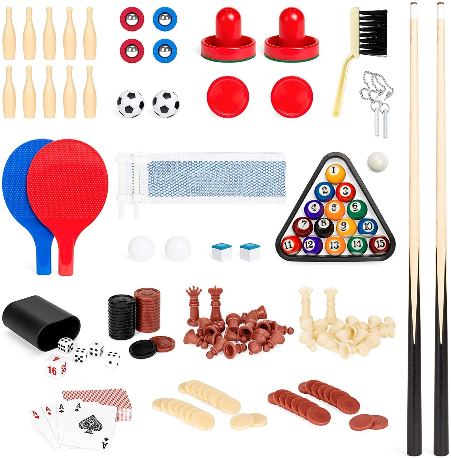 FITPHER 12 in 1 Multifunctional Table Game, Foosball, Pool, Shuffleboard, Ping Pong, Slide Hockey, Bowling, Backgmmon, Ringtoss, Horsshoes, Checker/Chess, Playing Card and Dice