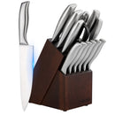 14 pcs WOODEN BLOCK Self-Sharpening Knife Set with Block, Chef Knife, Bread Knife, Steak Knife Set, Stainless Steel