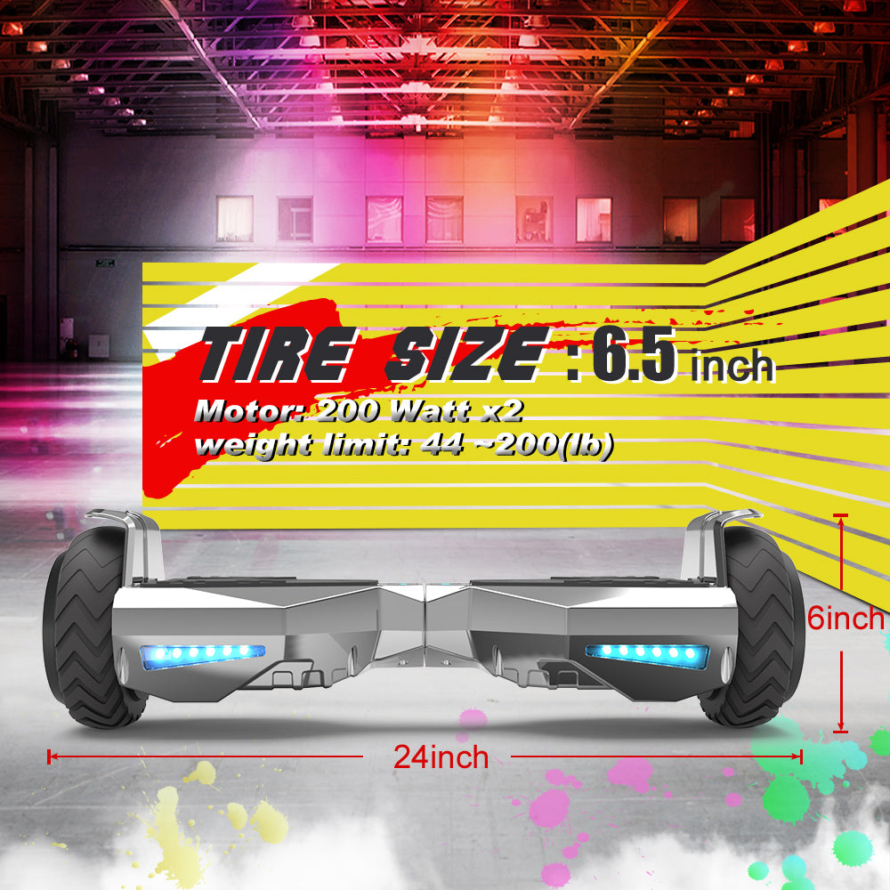 H-Warrior Hoverboard with LED Wheels, Bluetooth Speaker | Chrome Silver
