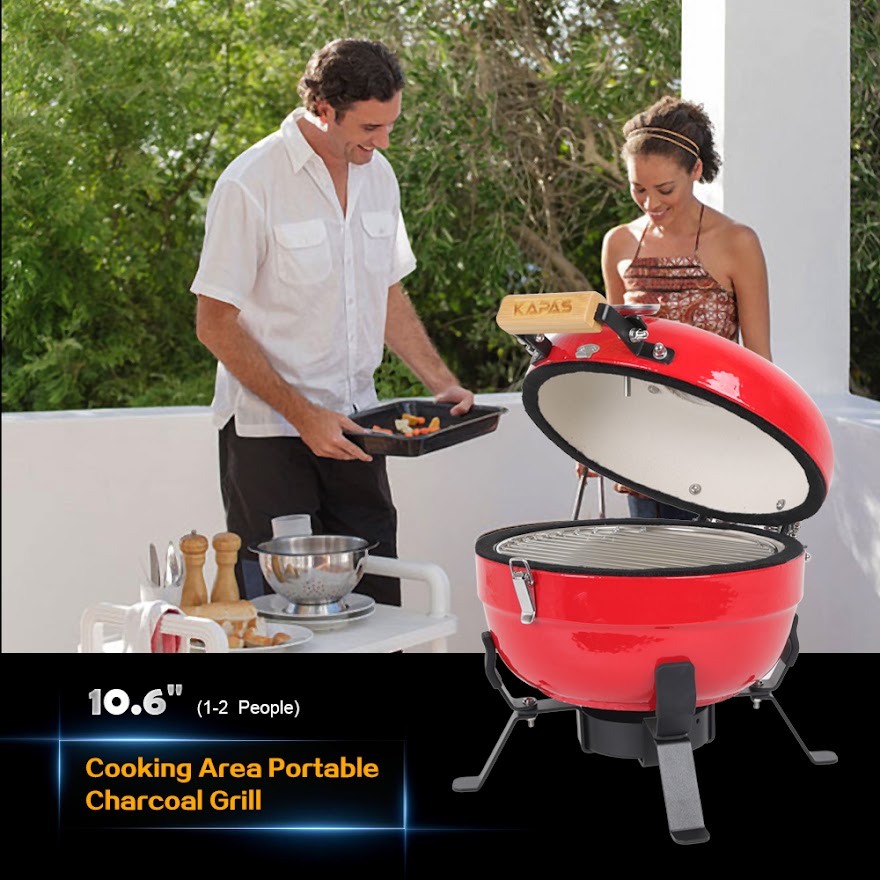Ceramic BBQ Grill 8inch, Easy to carry, for Outdoor Cooking, Picnic, Patio, Backyard,red