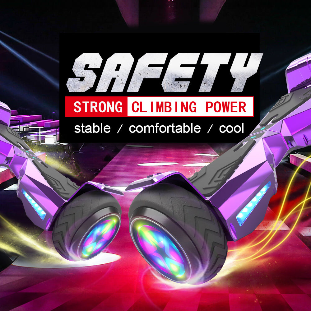 H-Warrior Hoverboard with LED Wheels, Bluetooth Speaker | Chrome Purple