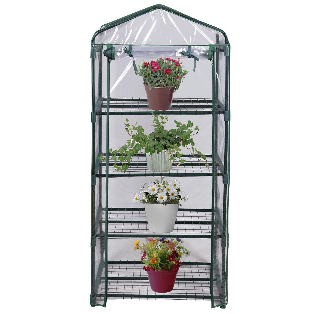 SUNORGREEN 4 Tier Mini Greenhouse With Sturdy Portable Shelves , COVER AND ROLL-UP ZIPPER DOOR