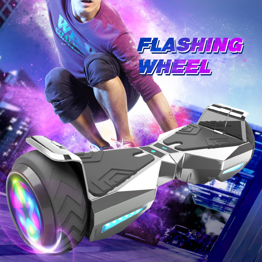 H-Warrior Hoverboard with LED Wheels, Bluetooth Speaker | Chrome Silver