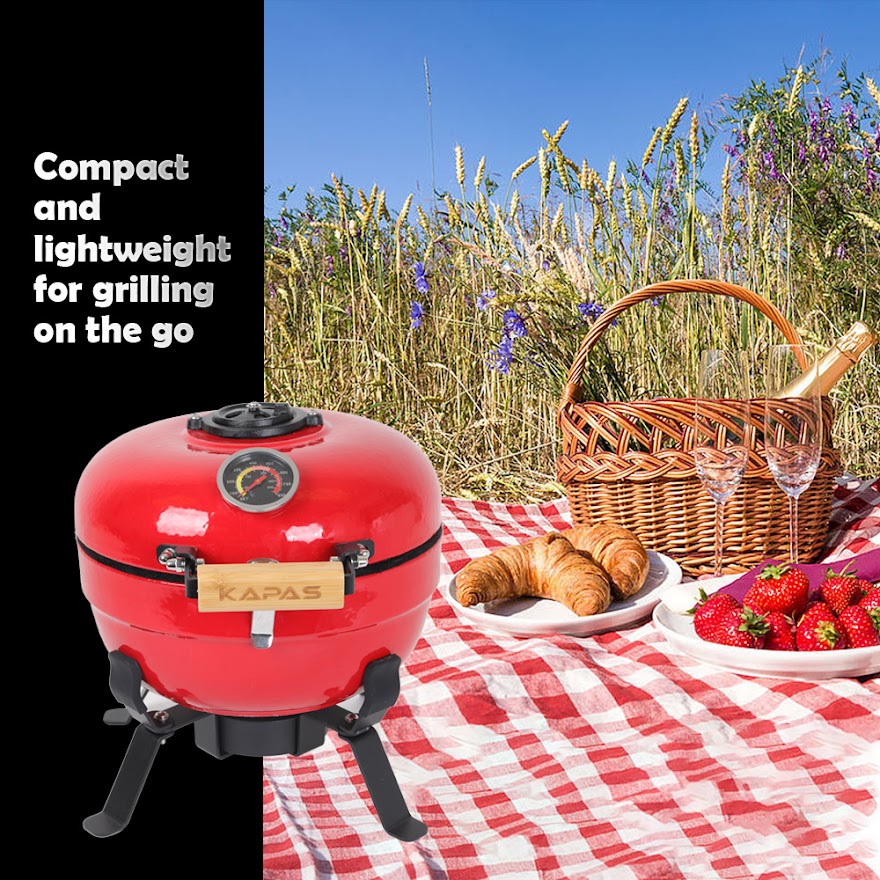 Ceramic BBQ Grill 8inch, Easy to carry, for Outdoor Cooking, Picnic, Patio, Backyard,red