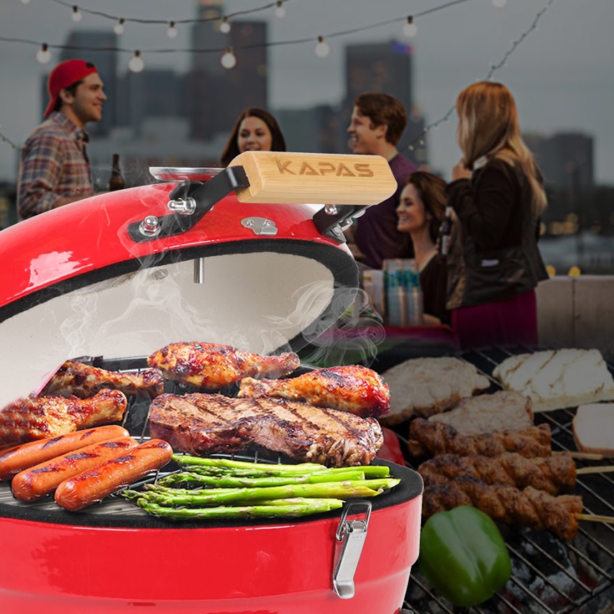 Ceramic BBQ Grill 8inch, Easy to carry, for Outdoor Cooking, Picnic, Patio, Backyard,red