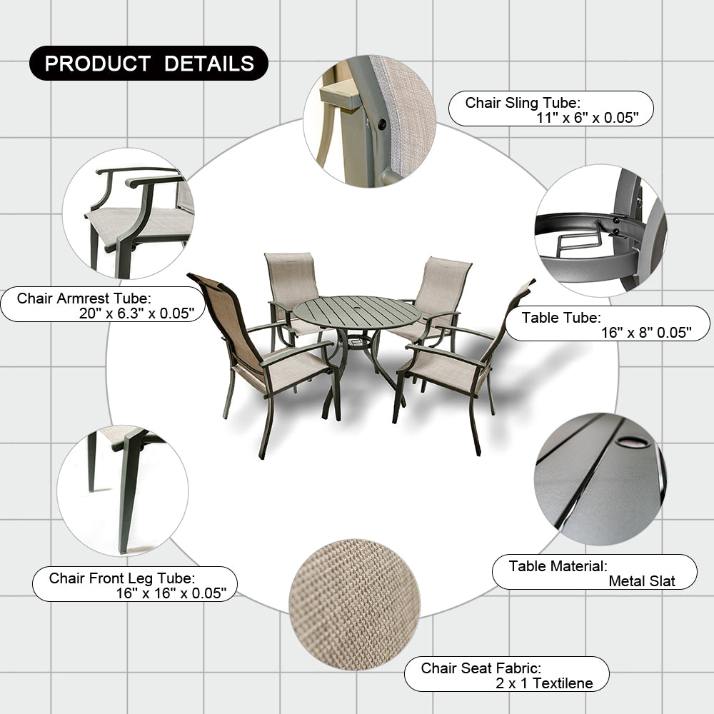 V-FIRE Outdoor Patio & Porch Furniture Sets 5 Pieces, All-Weather Chairs and Table