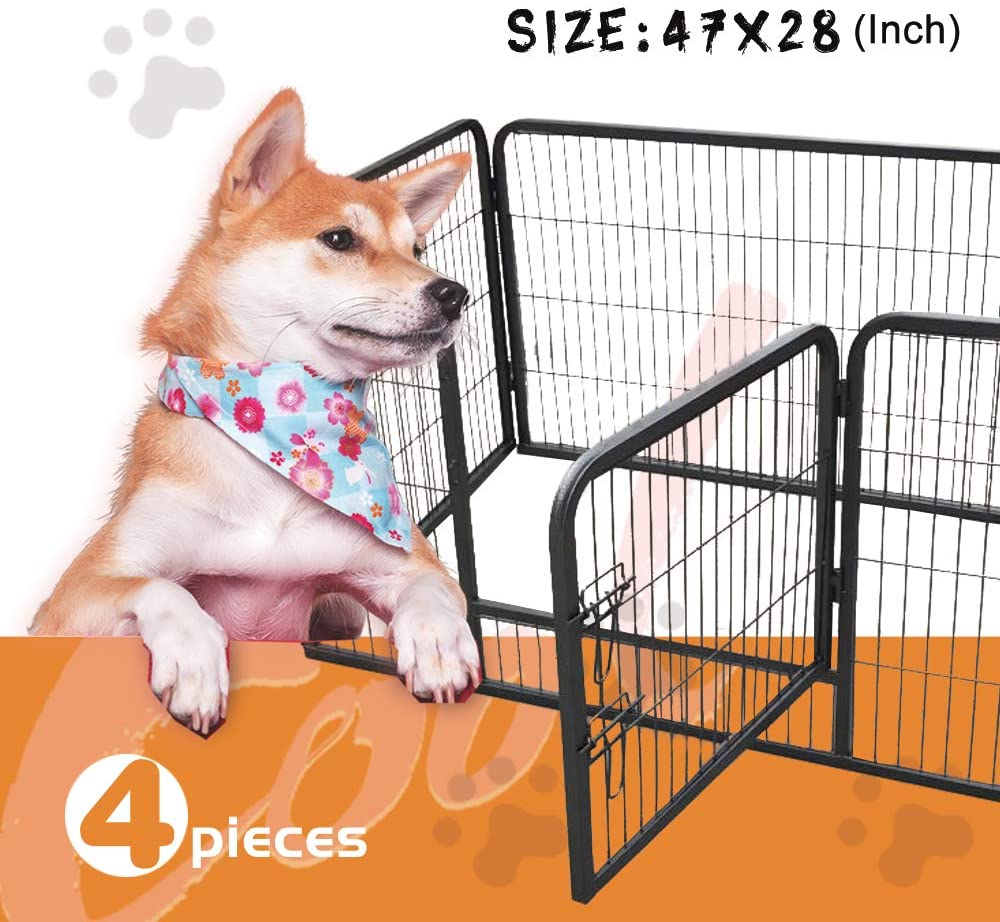 Dog Fence & Pet Playpen, Heavy Duty Foldable Metal Dog Pen 28" Height with Door for Outdoor Exercise, Indoor Kennels