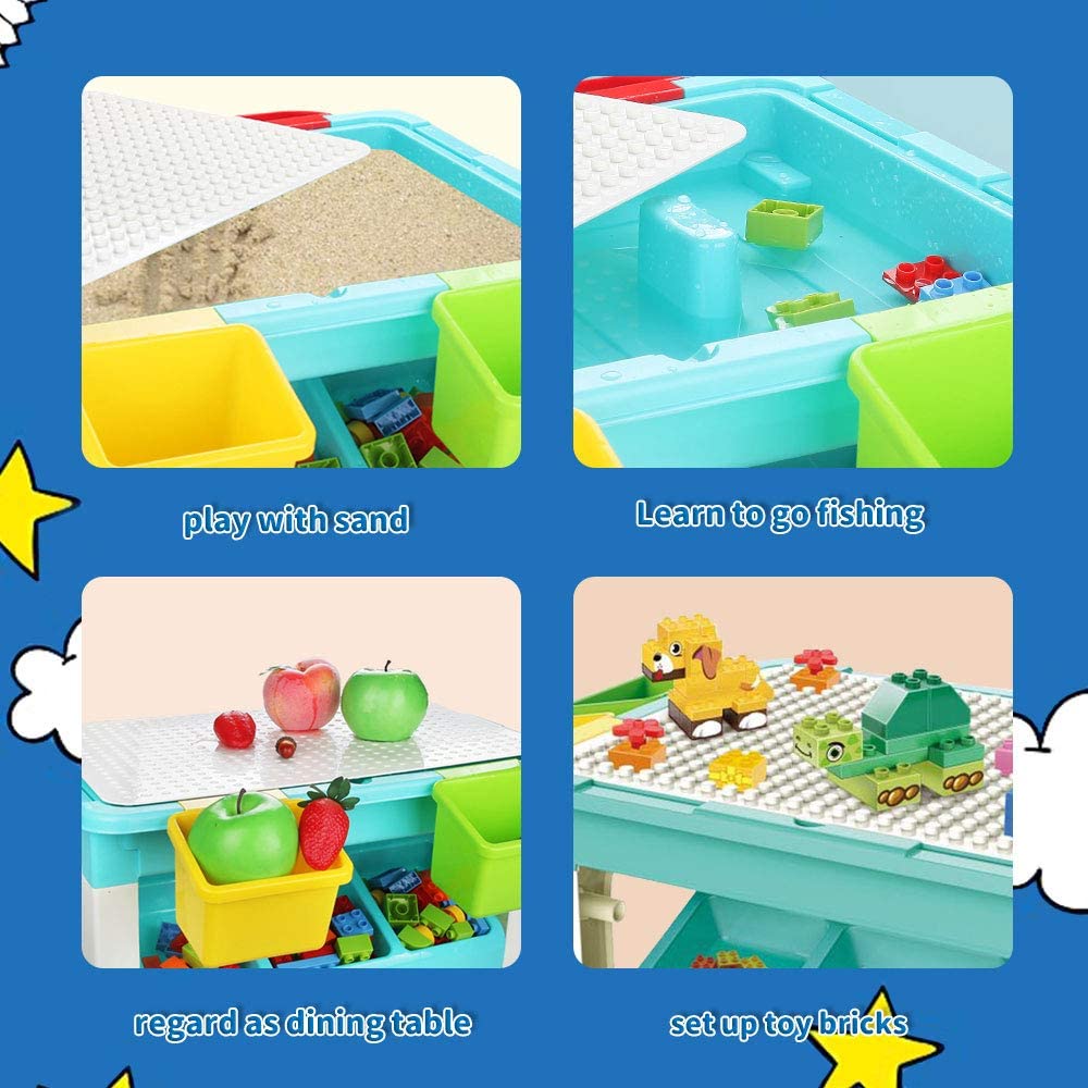 HILLO 69 Piece Multi Activity Table Set, Large Building Block - Table Compatible Bricks Toy, Foldable Activity Desk, Play Board and Toy Storage Perfect for Children 3 Years Old and Up