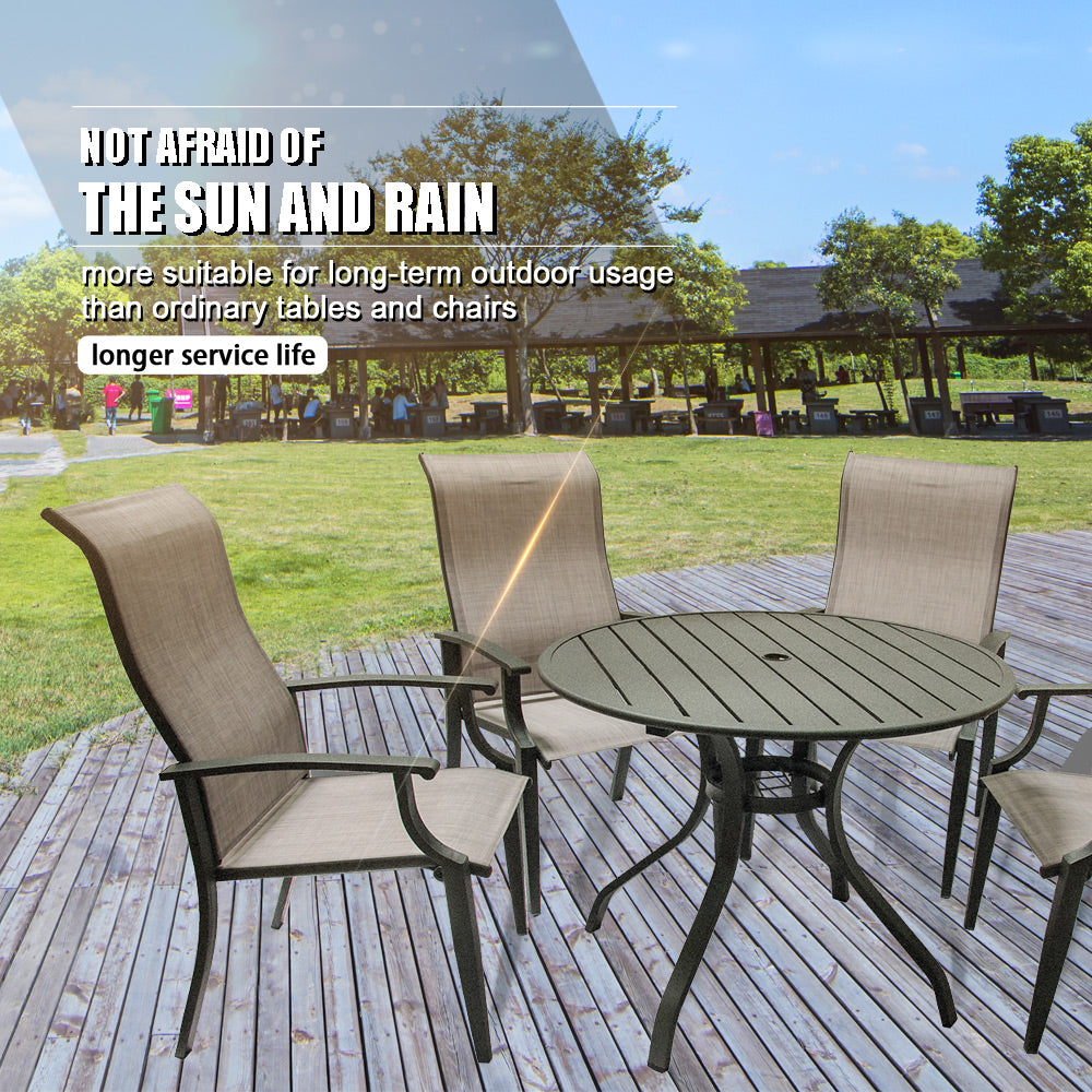 V-FIRE Outdoor Patio & Porch Furniture Sets 5 Pieces, All-Weather Chairs and Table