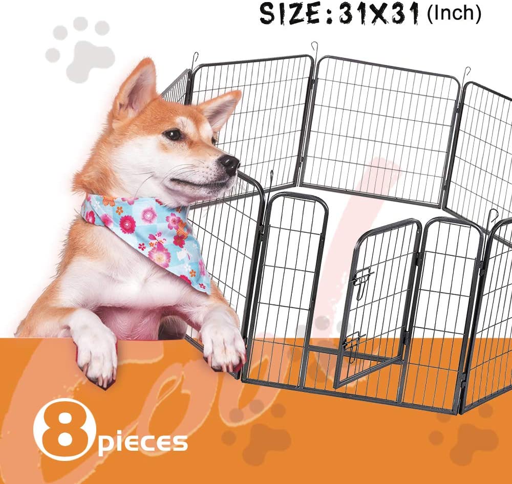 Dog Fence & Pet Playpen, Heavy Duty Foldable Metal Dog Pen 32" Height with Door for Outdoor Exercise, Indoor Kennels