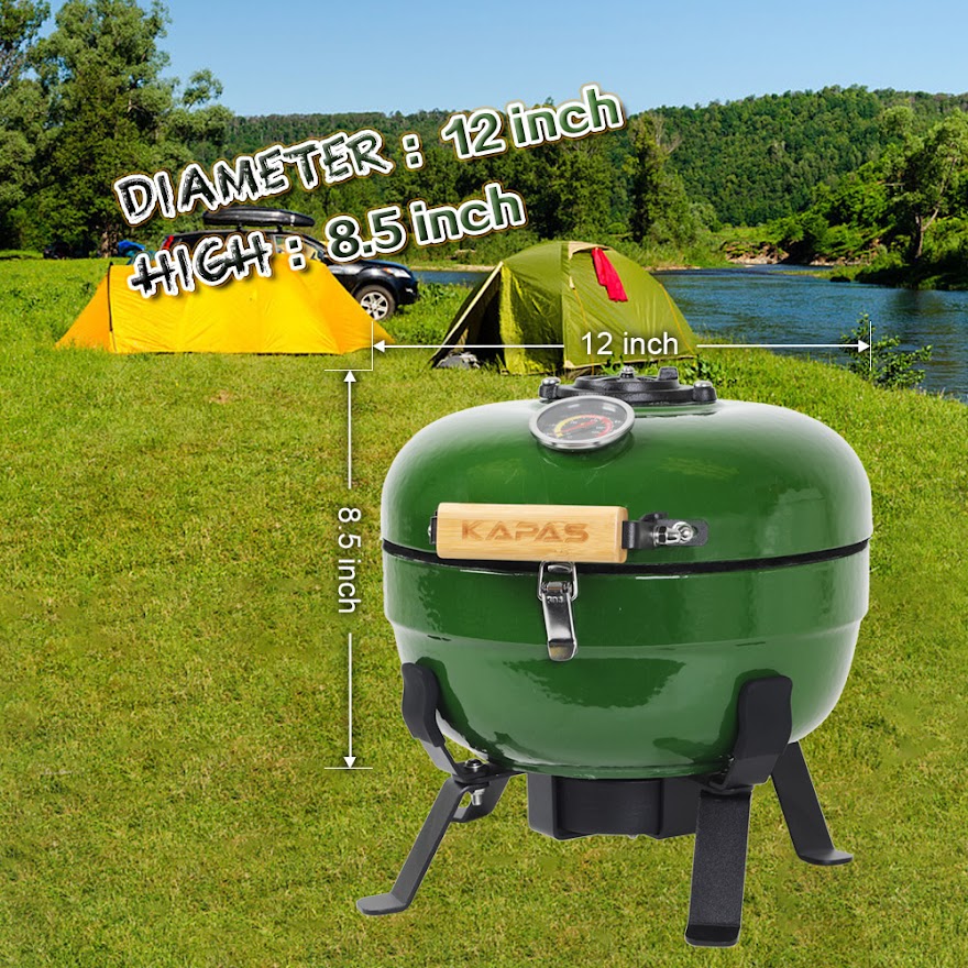 Ceramic BBQ Grill 8inch, Easy to carry, for Outdoor Cooking, Picnic, Patio, Backyard,green