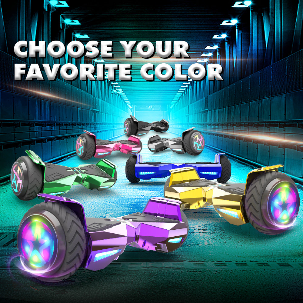 H-Warrior Hoverboard with LED Wheels, Bluetooth Speaker | Chrome Purple