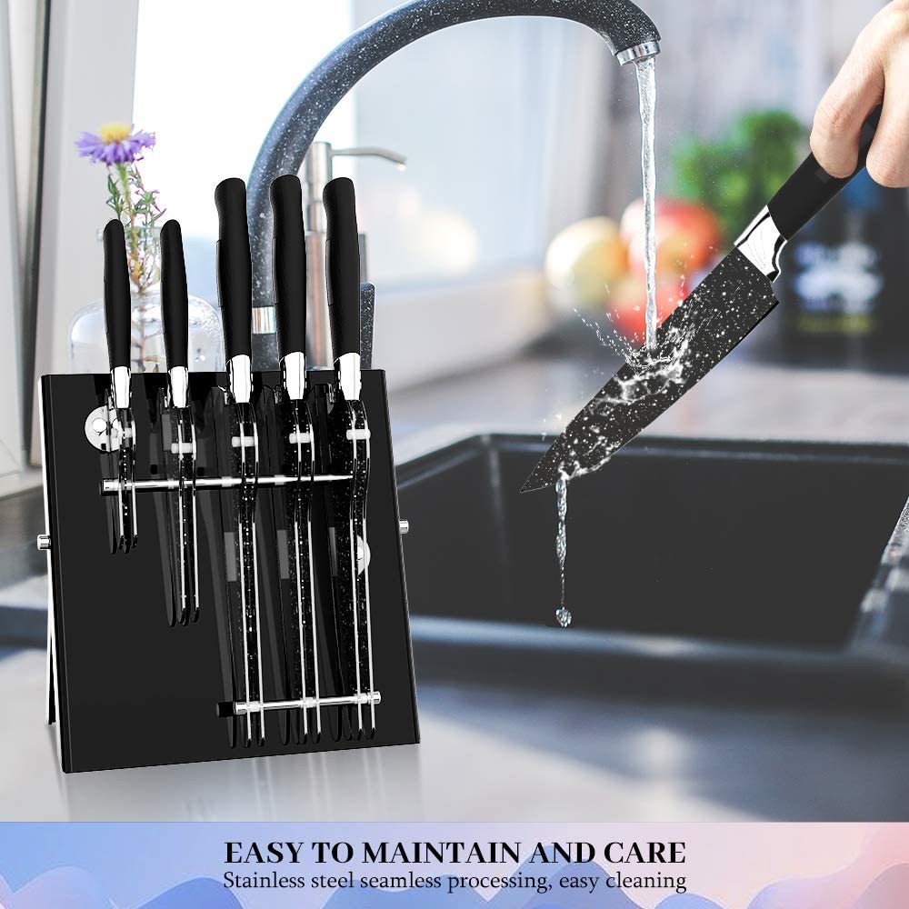 MOSTA Ceramic Coated Knife Block Set with 5Pcs Kitchen Knives, Chef Knife, Bread Knife, Slicing Knife, Utility Knife, Paring Knife and Acrylic Stand