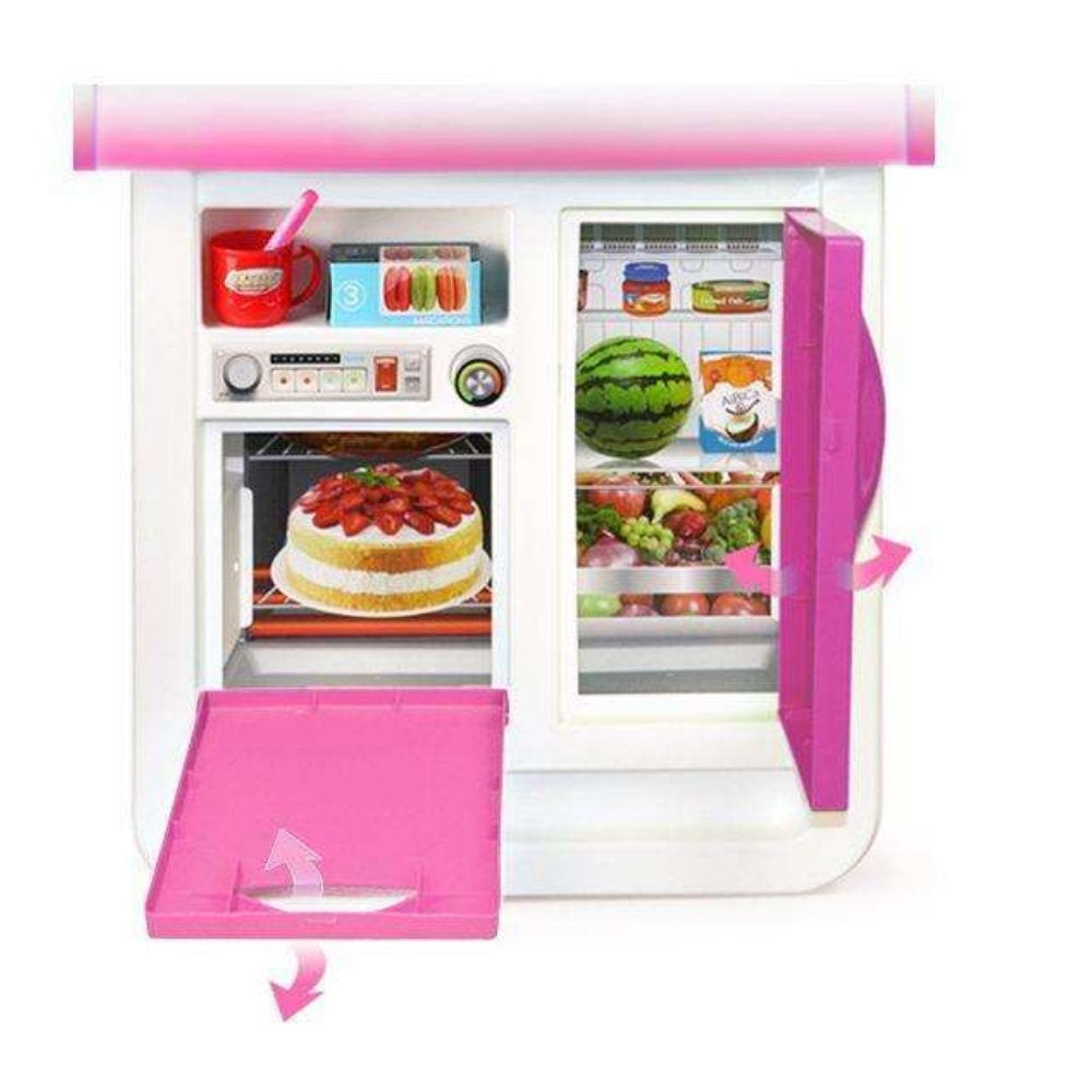 HILLO Large Kitchen 46 Pcs Playset Cooking Little Chef, Light & Sounds, Water Tap for 3-6 years old kids-pink