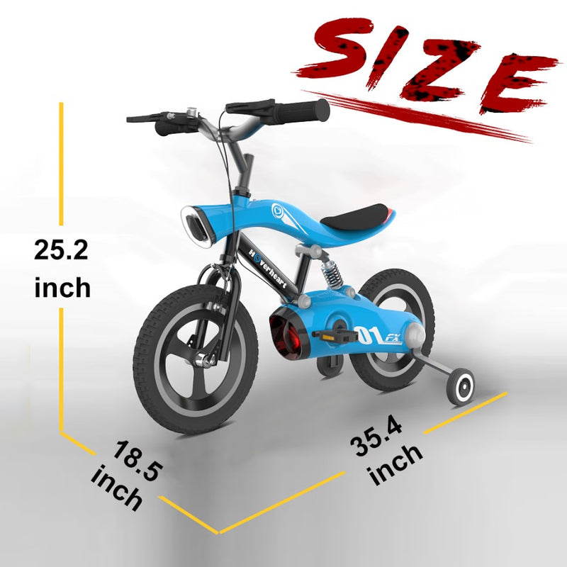 Hoverheart 12” inch Wheels Aluminum Alloy Children's Bicycle with LED Night Light Spring Fork Motocross Bike For 4~8 Years Oid Kids (Blue)