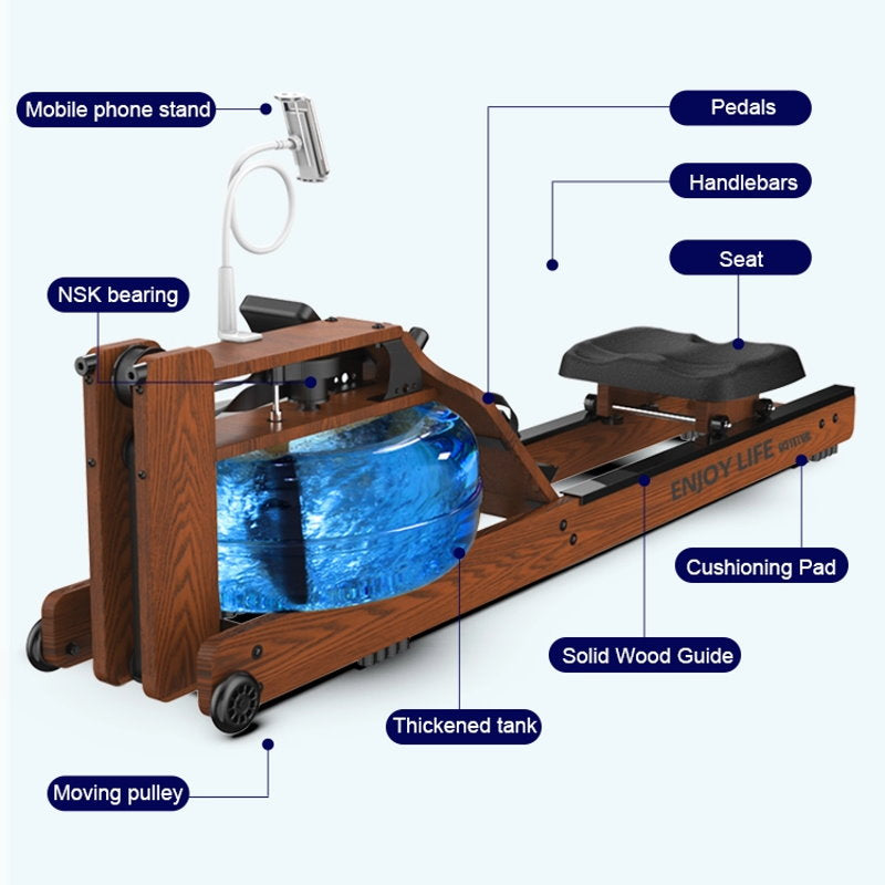 FITPHER Fitness Equipment Water Resistance Rowing Machine Dual-Track Healthy Indoor Gym Equipment For Fitness (Woody)