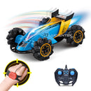 HILLO 2.4G RC Drift Stunt Car 4WD Multi-Direction LED High Speed Off-Road Vehicle With Tail Glowing Water Vapor Jet - Handle Remote Control And Watch Style Gravity Remote Control Included (Blue)