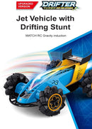 HILLO 2.4G RC Drift Stunt Car 4WD Multi-Direction LED High Speed Off-Road Vehicle With Tail Glowing Water Vapor Jet - Handle Remote Control And Watch Style Gravity Remote Control Included (Blue)