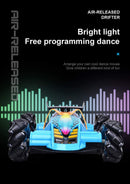 HILLO 2.4G RC Drift Stunt Car 4WD Multi-Direction LED High Speed Off-Road Vehicle With Tail Glowing Water Vapor Jet - Handle Remote Control And Watch Style Gravity Remote Control Included (Blue)