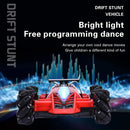 HILLO 2.4G RC Drift Stunt Car 4WD Multi-Direction LED High Speed Off-Road Vehicle With Tail Glowing Water Vapor Jet - Handle Remote Control And Watch Style Gravity Remote Control Included (Red)