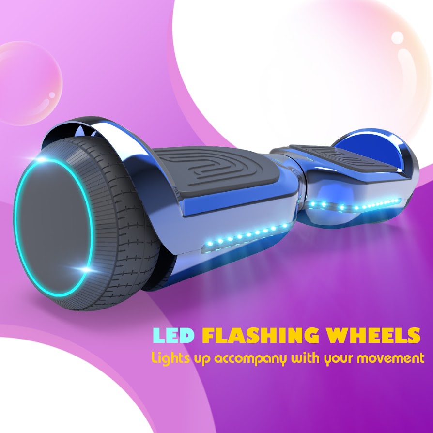 Hoverstar 6.5'' Hoverboard with Front/Back LED & Bluetooth Speaker, Self-Balance Flash Wheel, UL Chrome Blue