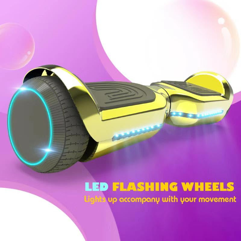 6.5'' Hoverboard with Front/Back LED & Bluetooth Speaker, Self-Balance Flash Wheel, UL Chrome Gold