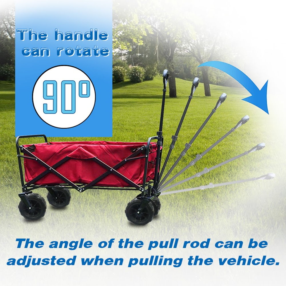 KAPAS Outdoor Collapsible Folding Utility Wagon with Universal 360° All-Terrain Wheels for Shopping, Garden, Park Picnic and Beach Camping (Red)