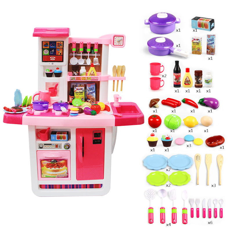 HILLO Large Kitchen 46 Pcs Playset Cooking Little Chef, Light & Sounds, Water Tap for 3-6 years old kids-pink