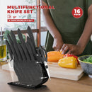 MOSTA Ceramic Coated Knife Block Set with 16Pcs Kitchen Knives, Chef Knife, Bread Knife, Steak Knife, Chopper Knife, Butter Knives, Cheese Knife, Pizza Knife, Acrylic Stand, Scissors