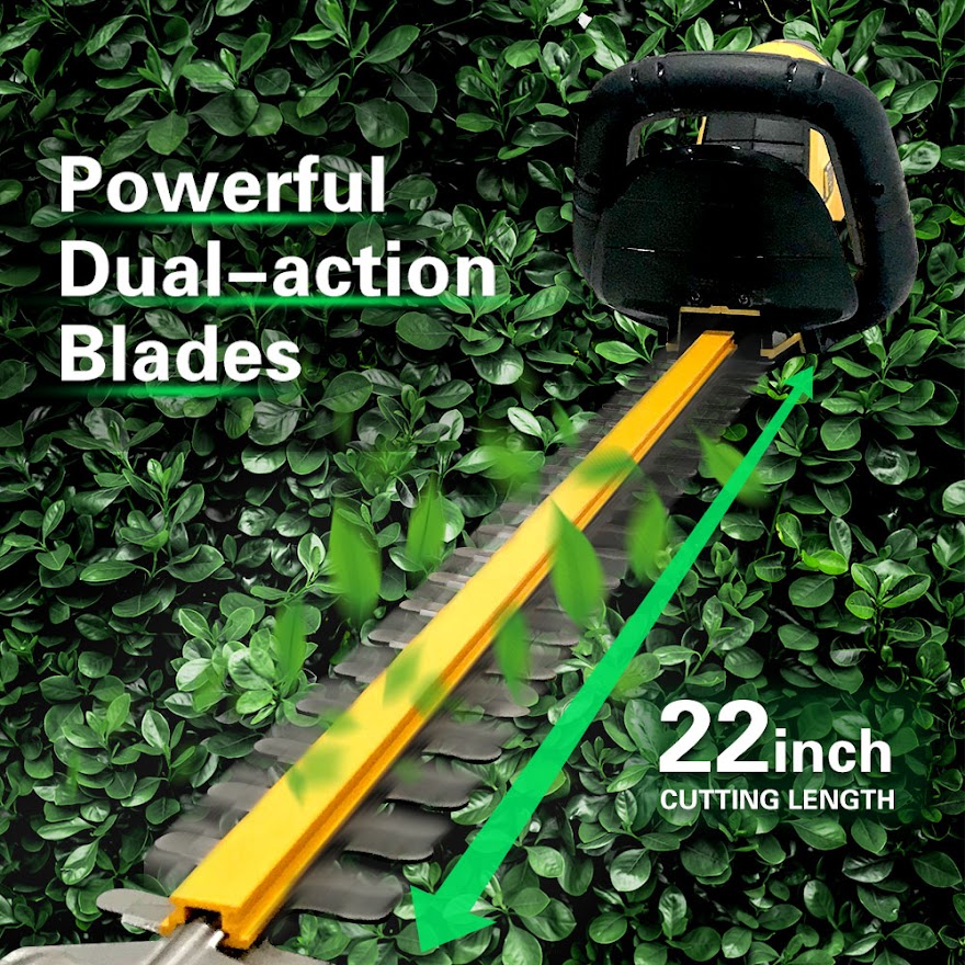 ZEGJAW 20V Cordless Hedge Trimmer with 22inch Dual Action Blade, Comfortable Grip Handle, Include 20V Removable Battery