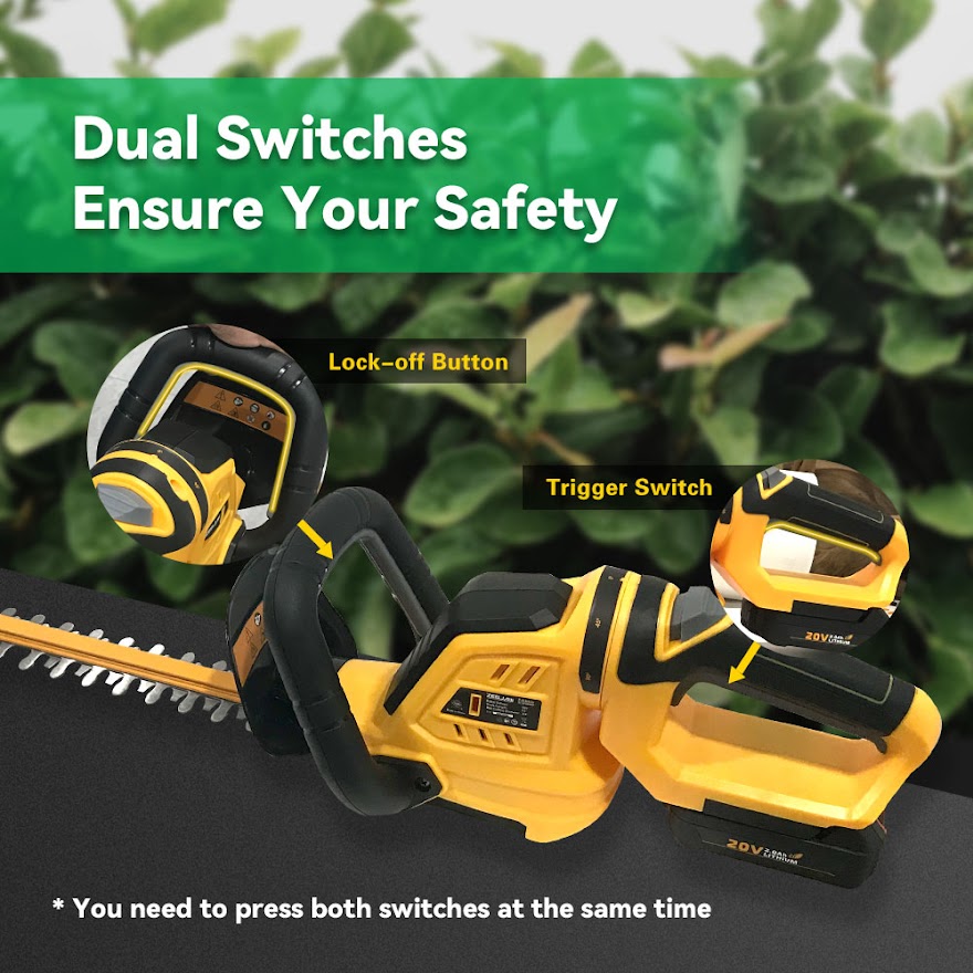 ZEGJAW 20V Cordless Hedge Trimmer with 22inch Dual Action Blade, Comfortable Grip Handle, Include 20V Removable Battery