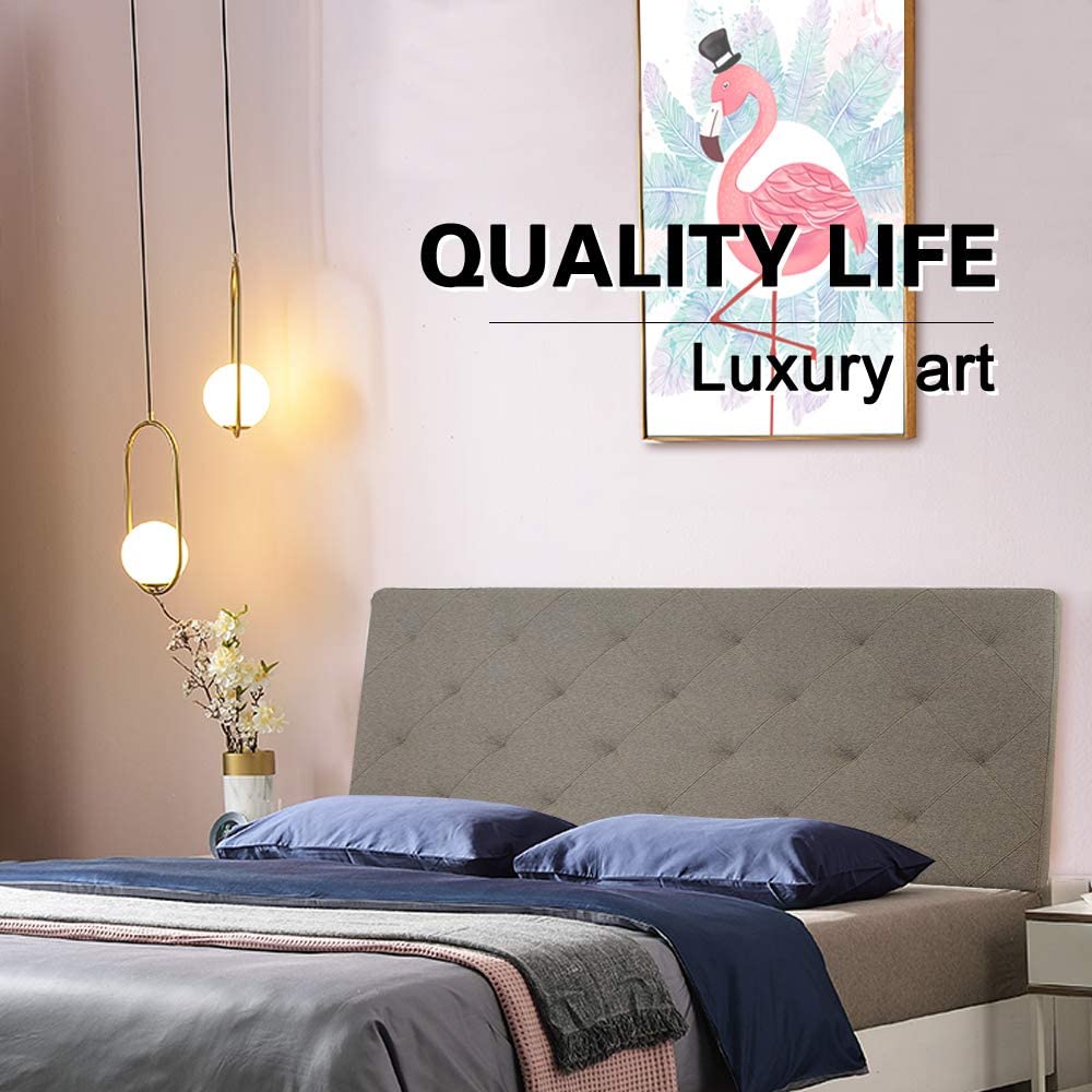 Tufted Linen Fabric Upholstered Queen Headboard (Light Brown(Queen))