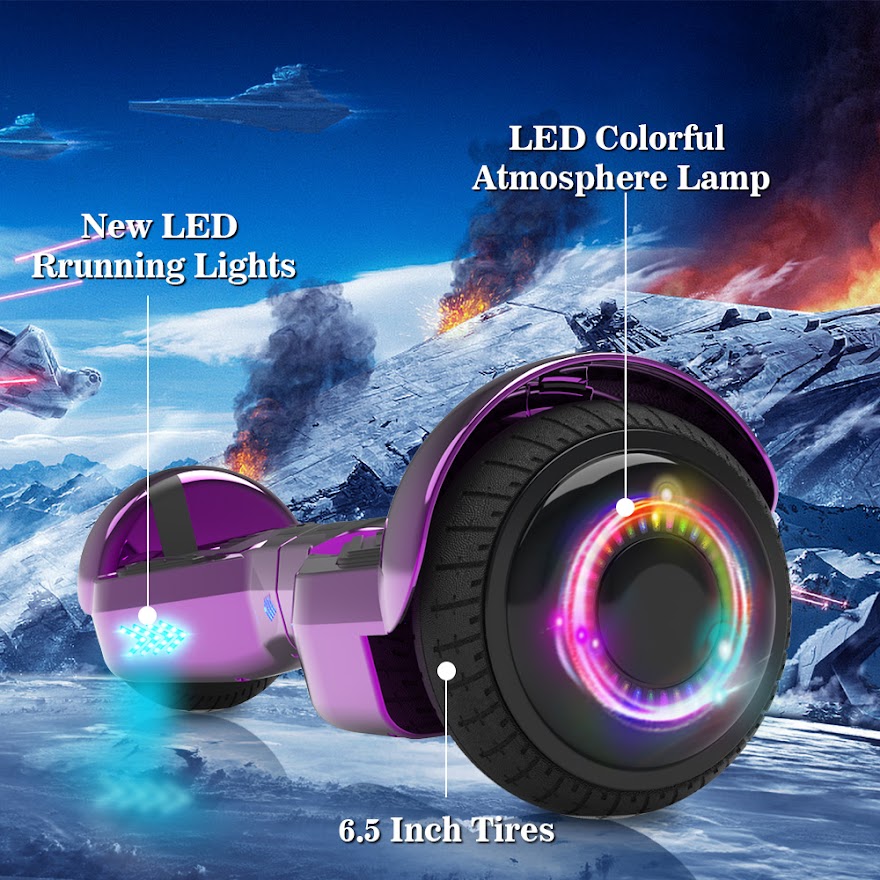 Triangle Hoverboard with Bluetooth Speaker, 6.5 inch LED Wheels, Dual 200W Motor up to 6.2 MPH, UL2272 Certified Self Balancing Scooters for Kids Adults