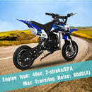 49CC 2-Stroke Kids Off-Road Dirt Bike Gas Powered Motorcycle(Oil Mix Required) Blue