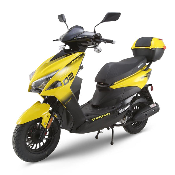 RAPPI RAPIDO-50 Yellow Street Legal Scooter 50-49cc Equipped With Rear Storage Trunk, Four Stroke, Cylinder, CVT