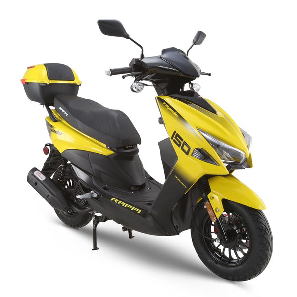RAPPI RAPIDO-150 Yellow 150CC Gas Motorcycle Adult Eqquipped Trunk, 4 Stroke, Single Cylinder, CVT