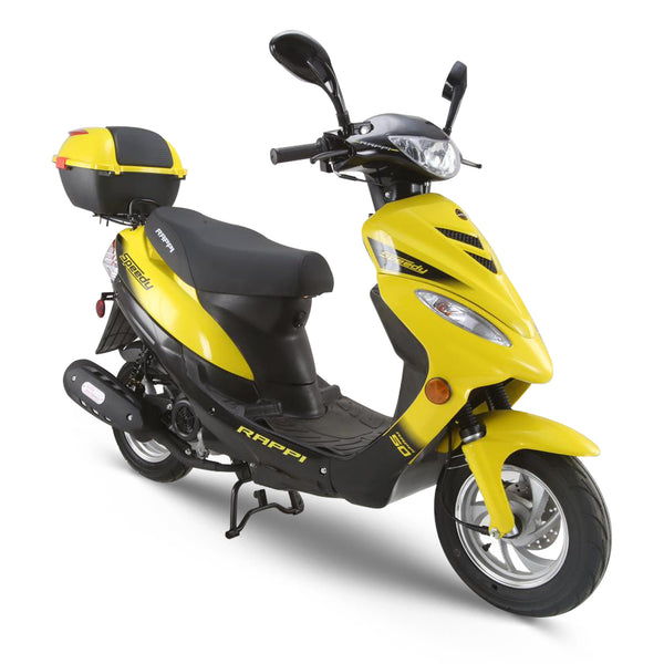 RAPPI RPI SPEEDY-50 Yellow Steet Legal Scooter 49cc Equipped Rear Storage trunk, Four Stroke, Cylinder, CVT