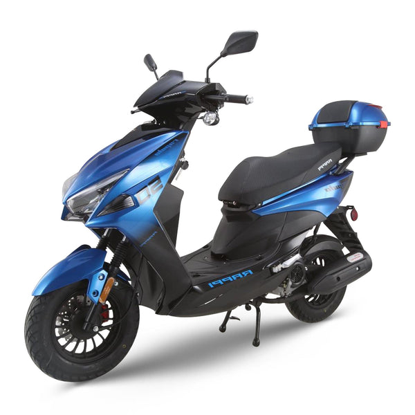 RAPPI RAPIDO-50 Blue Street Legal Scooter 50-49cc Equipped With Rear Storage Trunk, Four Stroke, Cylinder, CVT