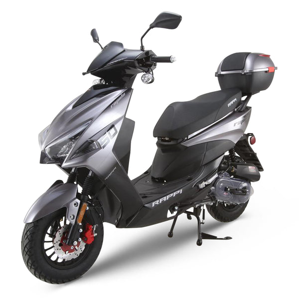 RAPPI RAPIDO-50 Silver Street Legal Scooter 50-49cc Equipped With Rear Storage Trunk, Four Stroke, Cylinder, CVT