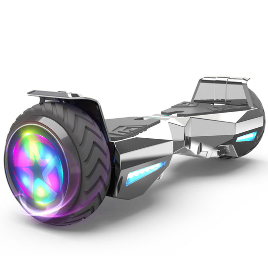 H-Warrior Hoverboard with LED Wheels,  Bluetooth Speaker | Chrome Silver