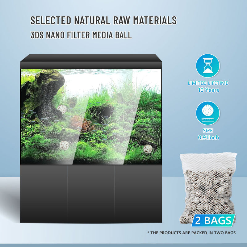 Aquarium Filter Media Porous Balls (Net Weight 5.5 lbs)  Grey - 3DS Ceramic, 2 Bags/Pack