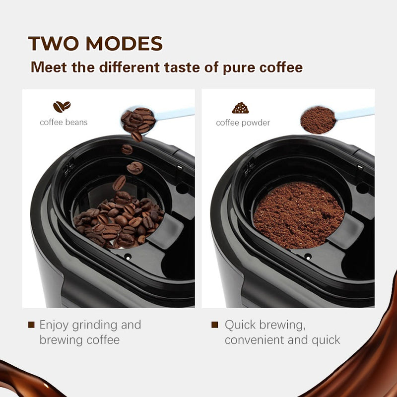 KAPAS Mini Automatic Coffee Machine With Grinding Function, Programmable Timer Mode and Keep Warm Plate,0.6L Capacity, 600W