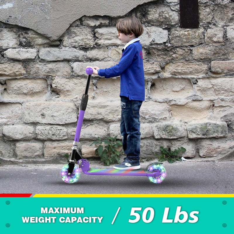 HOVERSTAR Kick Scooter for Kids, LED Light Up Wheels and Pedal, 3 Adjustable Height(27, 29, 31inch) Suitable for Children of More Ages